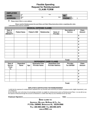 Flexible Spending Reimbursement Claim Form