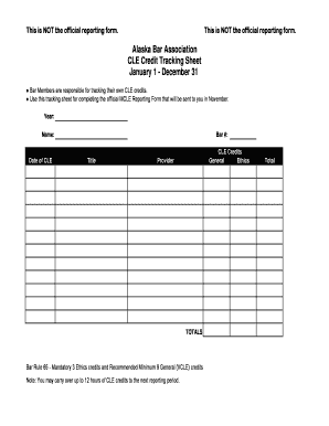 Alaska Bar Association CLE Credit Tracking Sheet