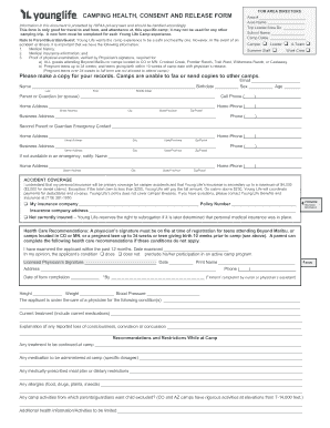 Young Life Camping Health Consent and Release Form