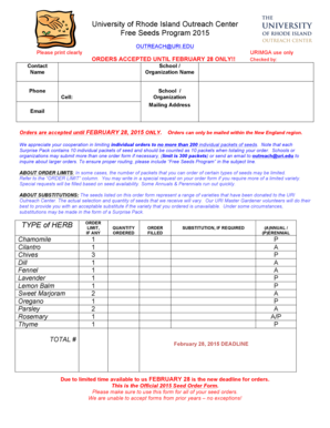 URI Free Seeds Program 2015 Order Form