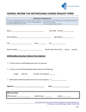 Federal Income Tax Withholding Change Request Form