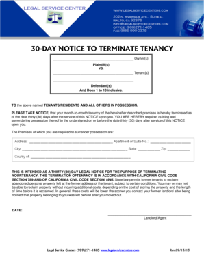 30-Day Notice to Terminate Tenancy