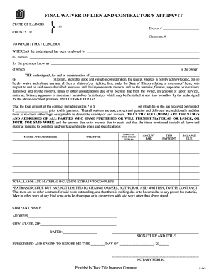 Final Waiver of Lien and Contractor's Affidavit