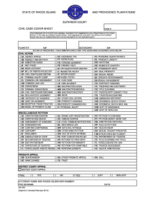 Rhode Island Civil Case Cover Sheet