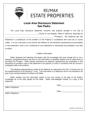 California Local Area Disclosure Statement
