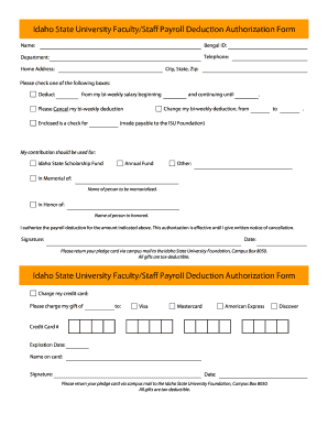 Idaho State University Faculty/Staff Payroll Deduction Authorization Form