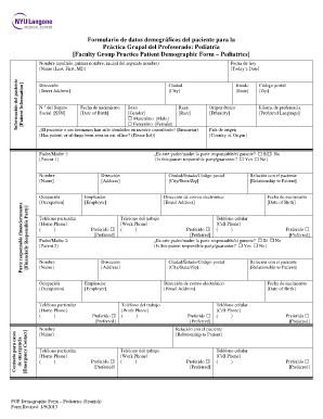 Formulario de datos demográficos del paciente para la Práctica Grupal del Profesorado: Pediatría