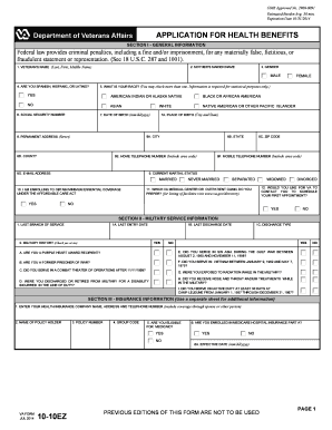 VA Form 10-10EZ Health Benefits Application