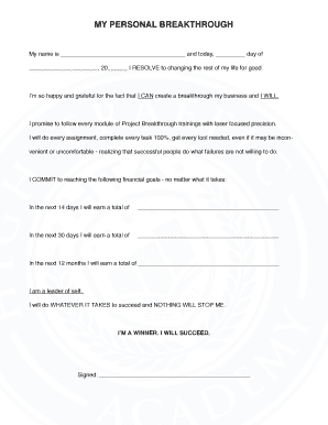 Personal Breakthrough Commitment Form