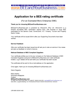 Application for BEE-Rating Certificate