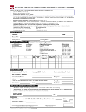 Application Form for WSQ Train the Trainer Programme