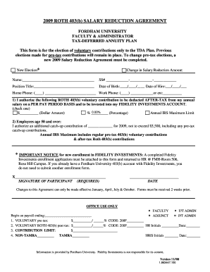 Roth 403(b) Salary Reduction Agreement