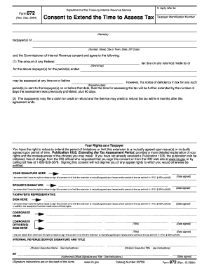 IRS Form 872 Consent to Extend Time to Assess Tax