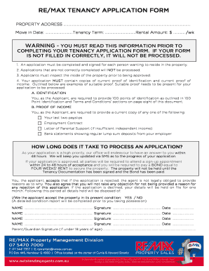 RE/MAX Tenancy Application Form
