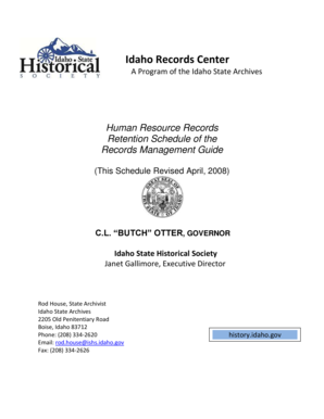 Human Resource Records Retention Schedule of the Records Management Guide - Idaho Division of Purchasing - history idaho