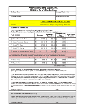 American Building Supply Employee Benefit Election Form