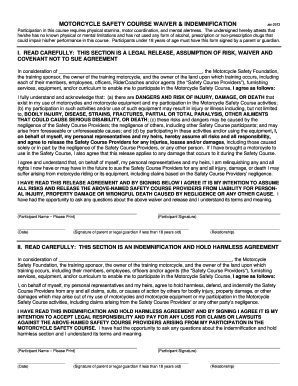 Motorcycle Safety Course Waiver & Indemnification