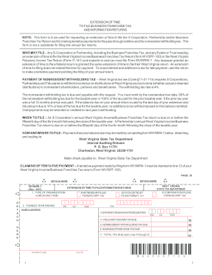 West Virginia Extension of Time to File Business Franchise Tax