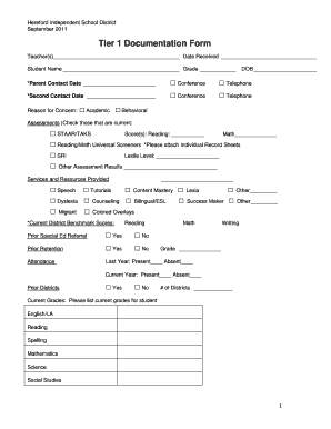 Tier 1 Documentation Form