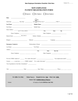 New Employee Patient Registration Form