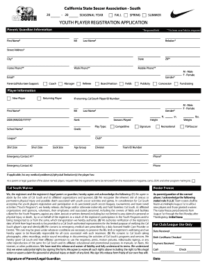 California Youth Soccer Player Registration Application