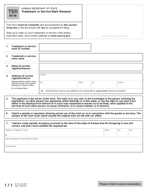 Kansas TSR Trademark or Service Mark Renewal
