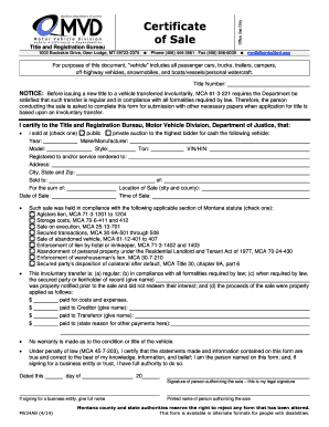 Montana Certificate of Sale