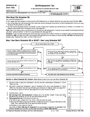 Schedule SE Self-Employment Tax Form 1040