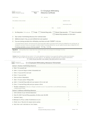 DC D-4 Employee Withholding Allowance Certificate