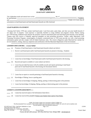 Lead Paint Addendum to Lease
