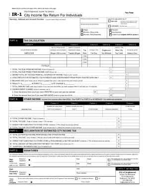 IR-1 City Income Tax Return For Individuals