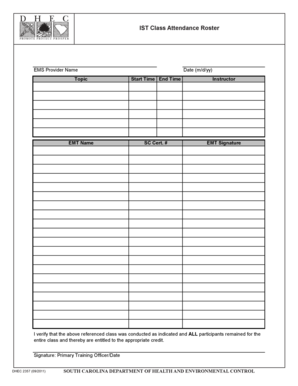 IST Class Attendance Roster IST Class Attendance Roster - scdhec