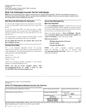 Michigan 2016 City Estimated Income Tax Voucher