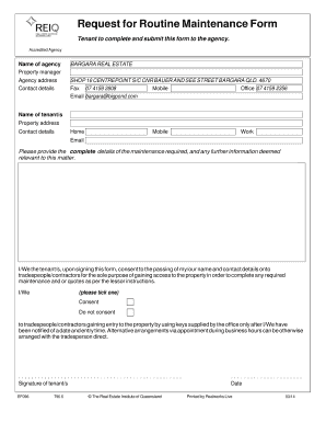 Request for Routine Maintenance Form
