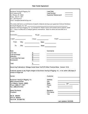 Rate Tender Agreement