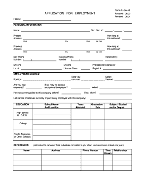 Georgia Employment Application Form GA-40