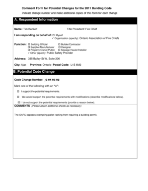 Building Code Change Comment Form
