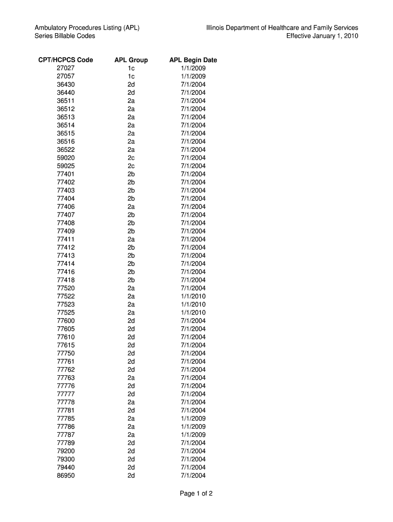 Fillable Online illinois SeriesBillable Procedure Codes (pdf