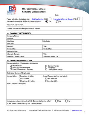 US Commercial Service Company Questionnaire