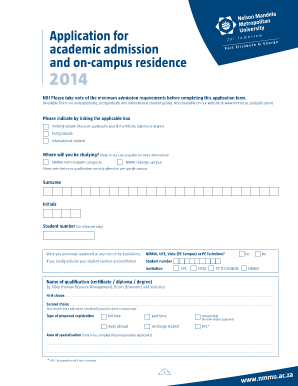 Nelson Mandela Metropolitan University Academic Admission Application