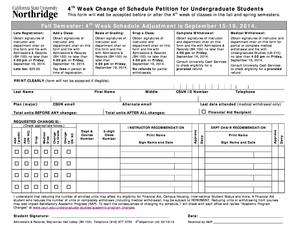 4th Week Change of Schedule Petition for Undergraduate Students