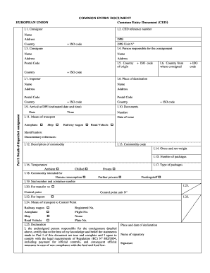 Common Entry Document (CED) for EU Food and Feed Imports