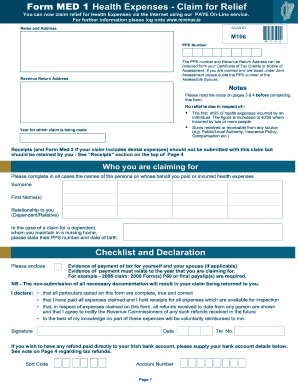 Form MED 1 Health Expenses Claim for Relief