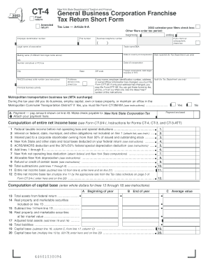 New York State Business Corporation Franchise Tax Return Short Form