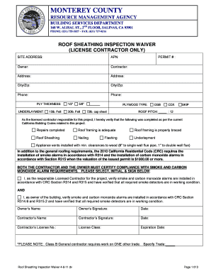 California Roof Sheathing Inspection Waiver