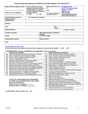Florida Child Care Resource Provider Update Form