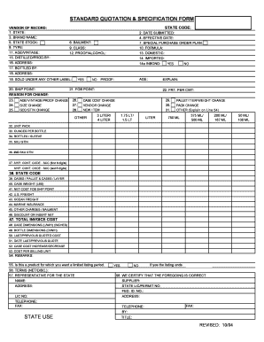 Standard Quotation Specification Form