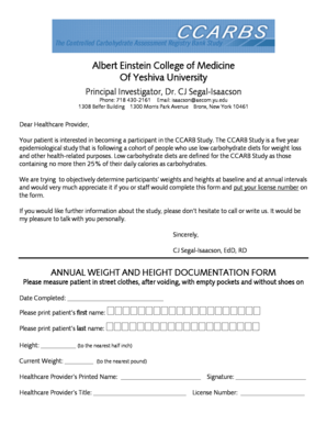 Annual Weight and Height Documentation Form