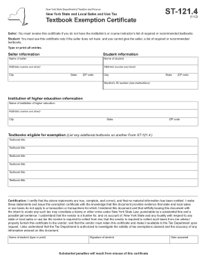 New York State Textbook Exemption Certificate