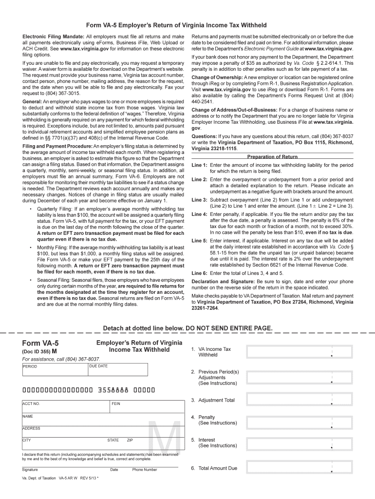 Fillable Online tax virginia Va5 Virginia Department of Taxation